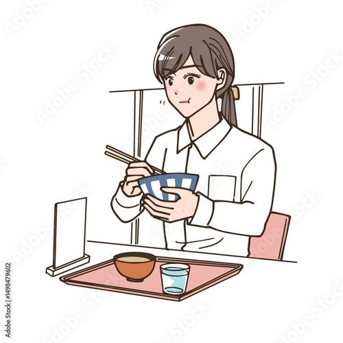外食をしているビジネスマンの女性