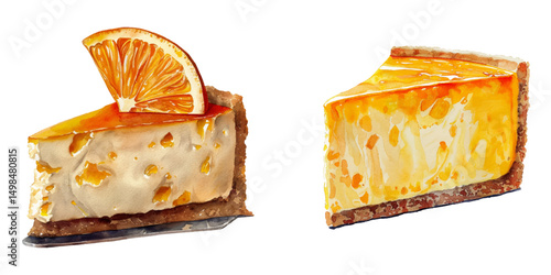orange cheesecake watercolor vector illustration