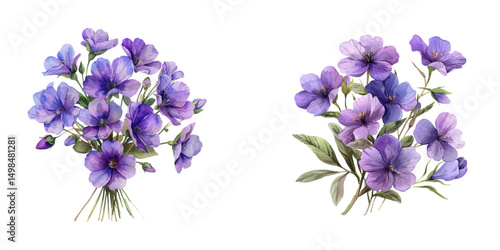 purple flowers bouquet watercolor vector illustration