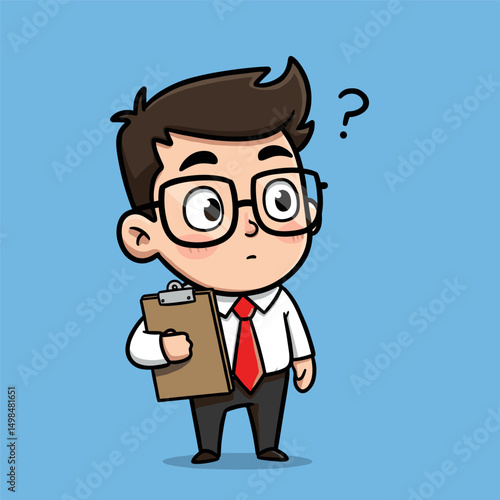 A logo showing a confident banker holding a financial report.