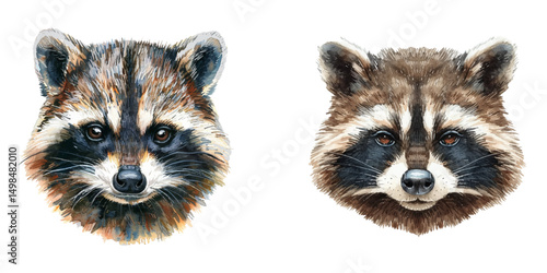 racoon head watercolor vector illustration