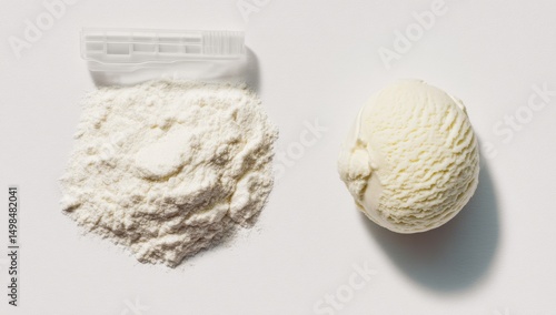 Powder and ice cream scoop close up