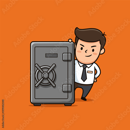 Abstract logo design of a bank worker with rising bar chart elements.