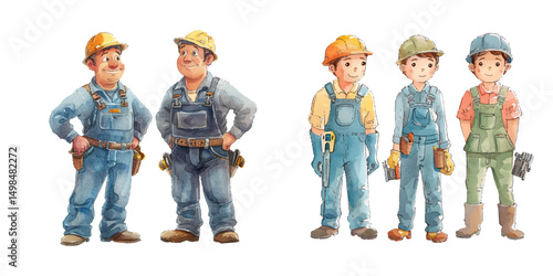 repairmen watercolor vector illustration