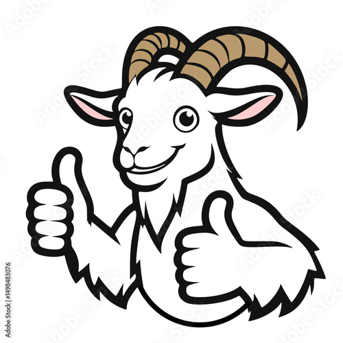 Eid al-Adha icon, mascot or character, goat giving thumbs up, high quality