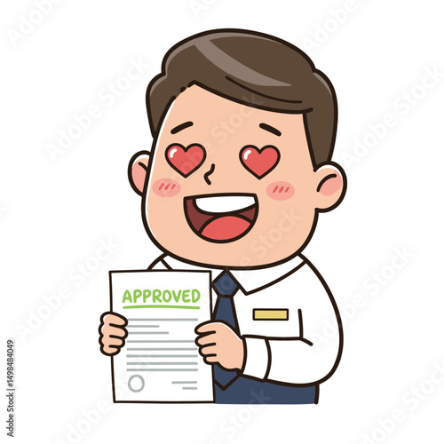 Vector logo of a bank staff standing in front of an ATM.
