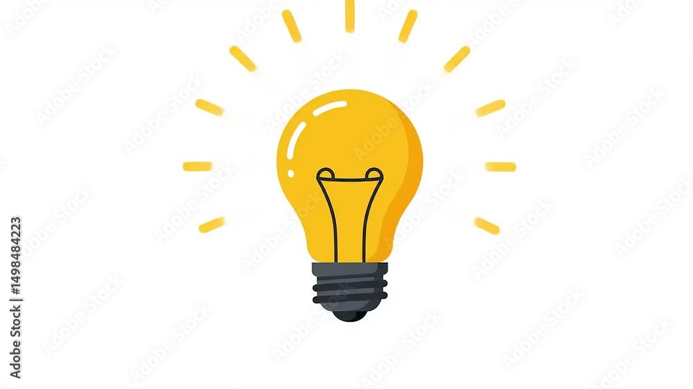 Bright yellow light bulb with rays emanating, symbolizing innovation and creativity in a minimalist style Bright yellow light bulb with rays emanating, symbolizing innovation and creativity in a minimalist style