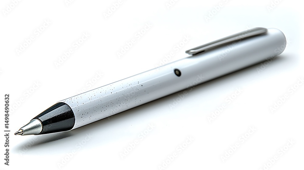 Close-up of a sleek white pen resting on a clean surface, showcasing its design and functionality Close-up of a sleek white pen resting on a clean surface, showcasing its design and functionality