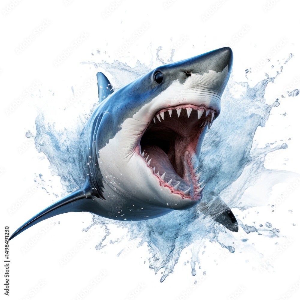 Obraz premium Shark with open mouth shark splash white.