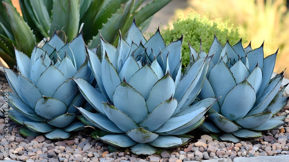 Fototapeta premium Close-up of agave plants with light blue-gray foliage.