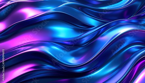 Iridescent Purple and Blue Wavy Fabric With Glossy Surface And Soft Lighting