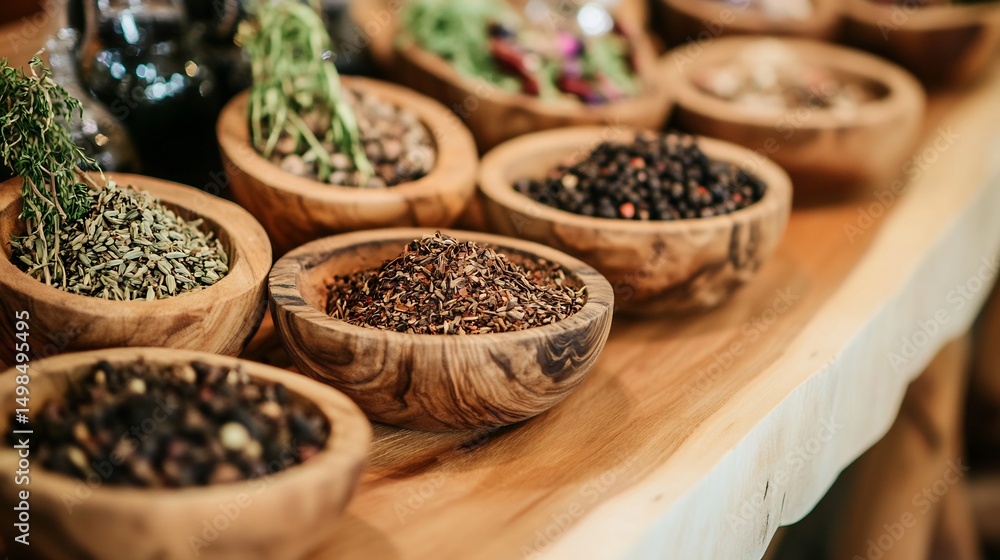 Close up of spices bowls before cooking Aromatics no text Close up of spices bowls before cooking Aromatics no text
