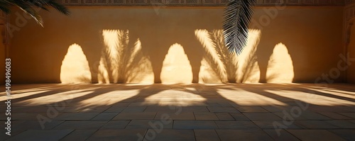 Palm shadows, arched wall, courtyard