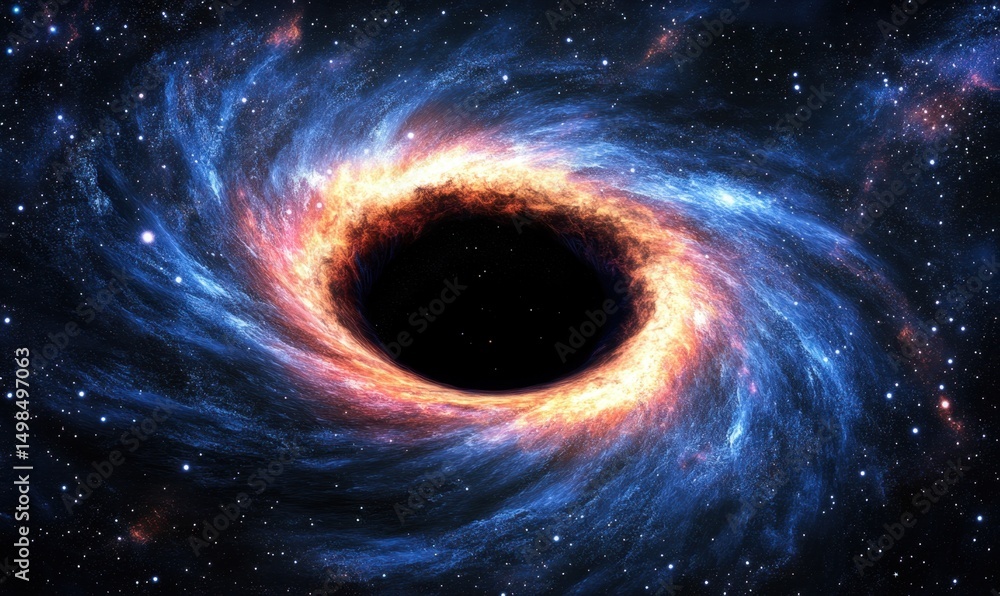 Obraz premium Supermassive black hole accretion, cosmic space, swirling nebula, science fiction background, astronomy