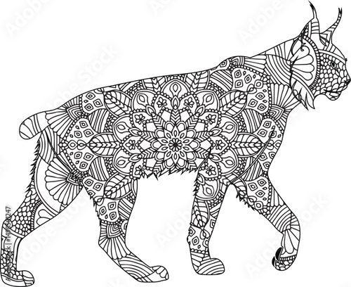 Canvas Print Intricate Mandala Lynx Adult Coloring Page, Zentangle Design