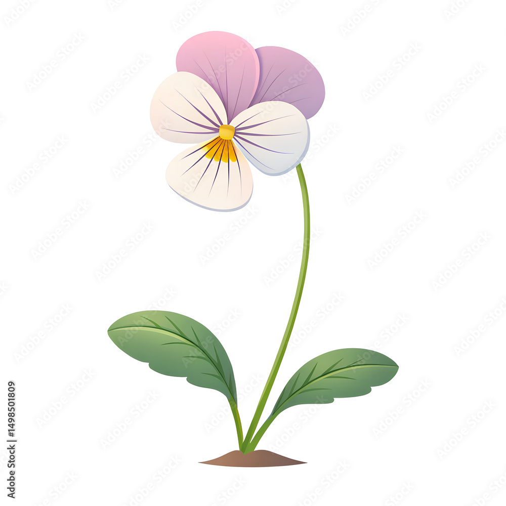Fototapeta premium 3D Icon, Minimalistic Pansy, isolated on a transparent background