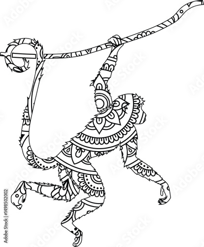Ornate Mandala Monkey Illustration Elegant Primate Line Art