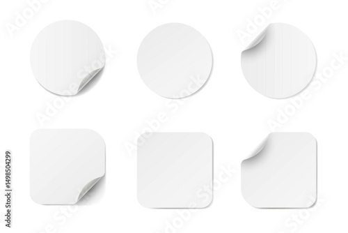 White sticker set with curled isolated on white background