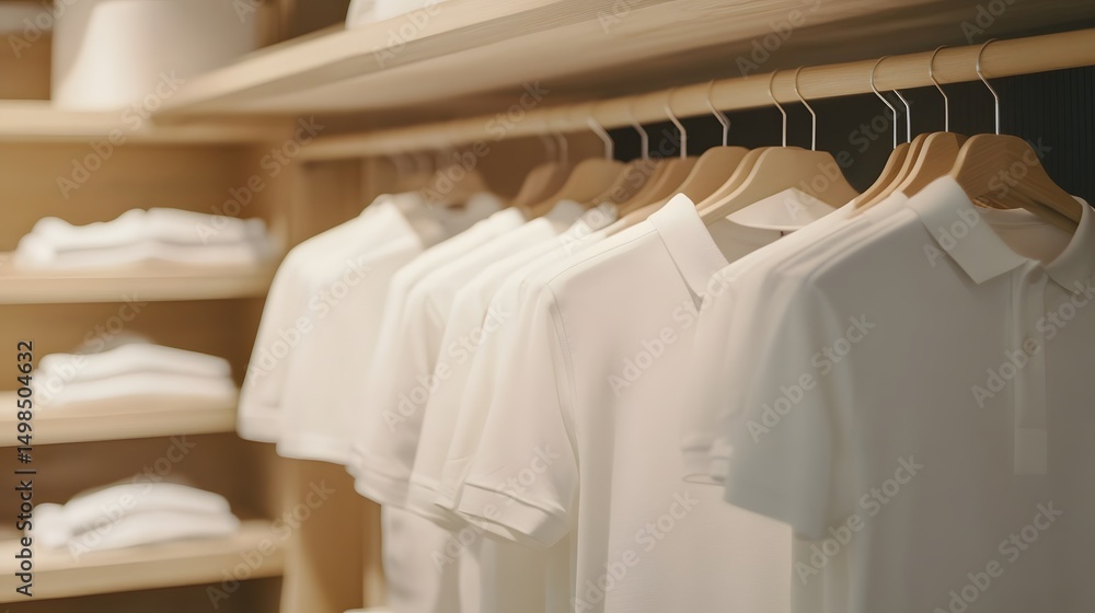 Obraz premium Minimalist display of white polo shirts in a retail setting