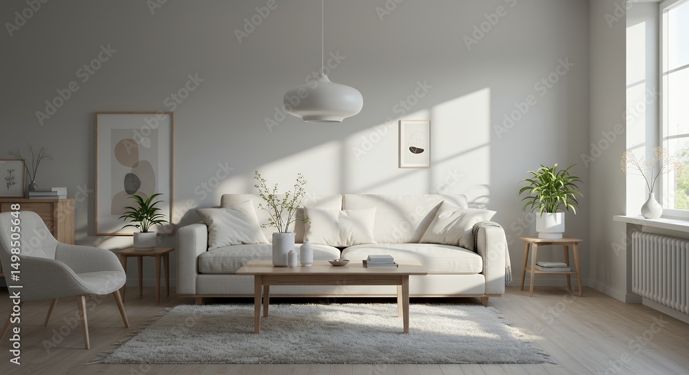 Fototapeta premium Sunlit Minimalist Living Room Interior Design