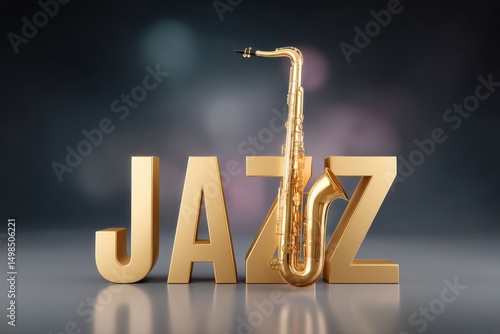 A golden saxophone stands prominently evoking the vibrant and soulful world of jazz music and performance