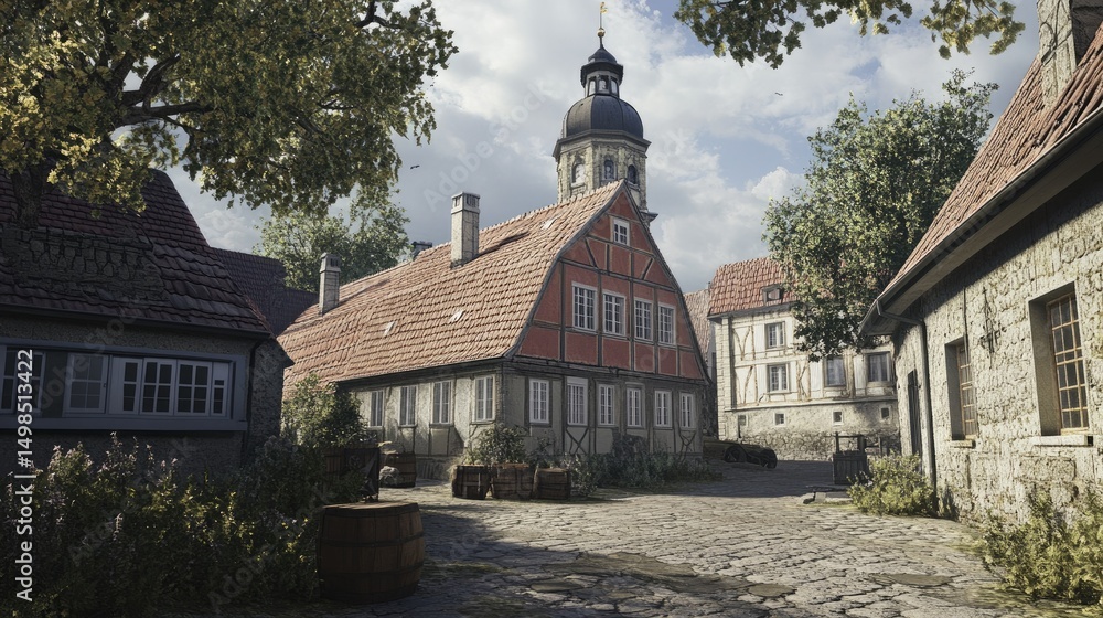 Fototapeta premium Quaint Medieval European Village Street Scene