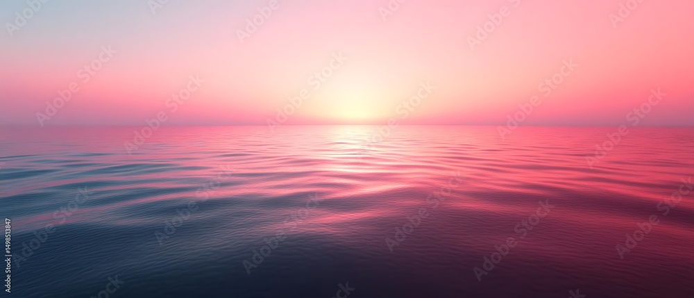Fototapeta premium Pink sunset ocean waves, calm sea