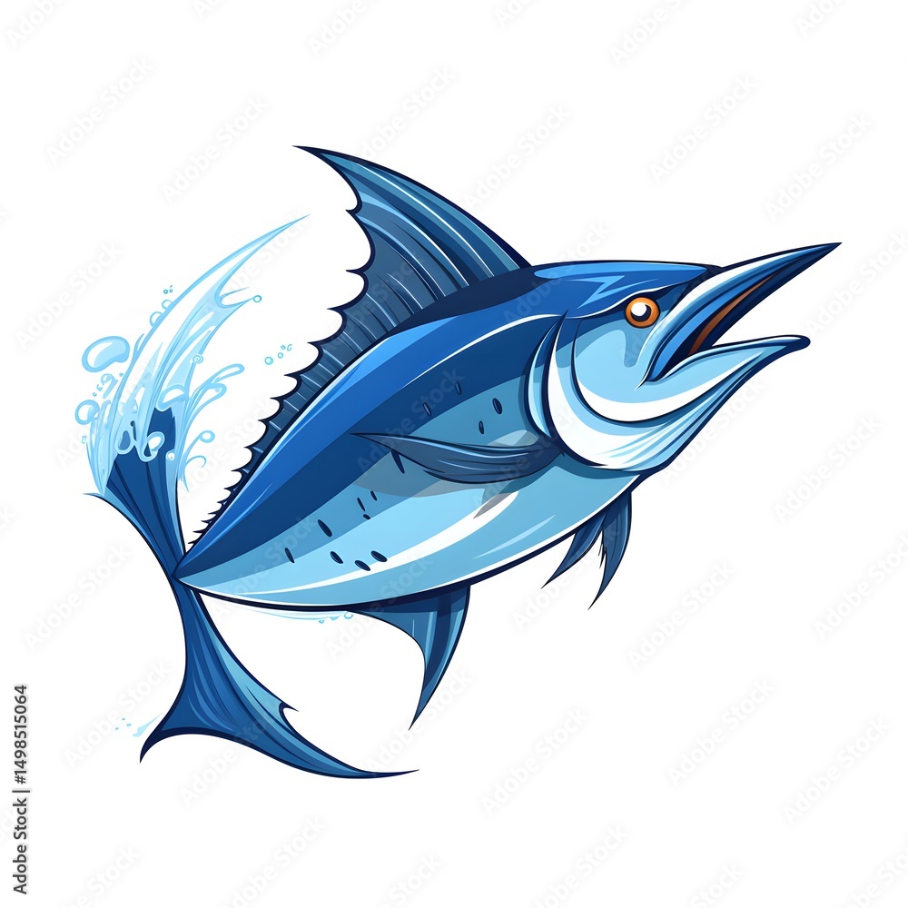 Obraz premium Unique Blue Marlin Fish Logo Design with Illustrated Character for Branding