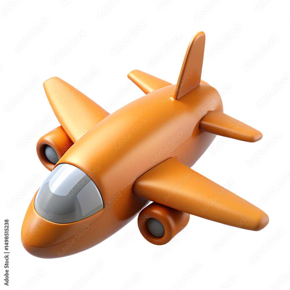Fototapeta premium Cartoon airplane orange 3d render isolated on transparent background