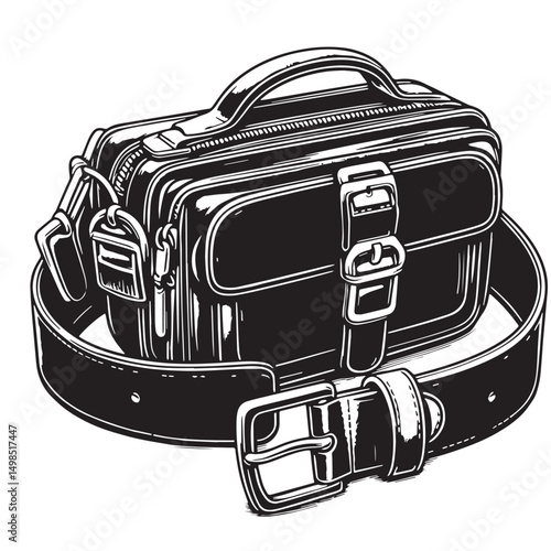 Black Color Belt Bag Silhouette Vector Illustration, Solid White Background. minimal vector design