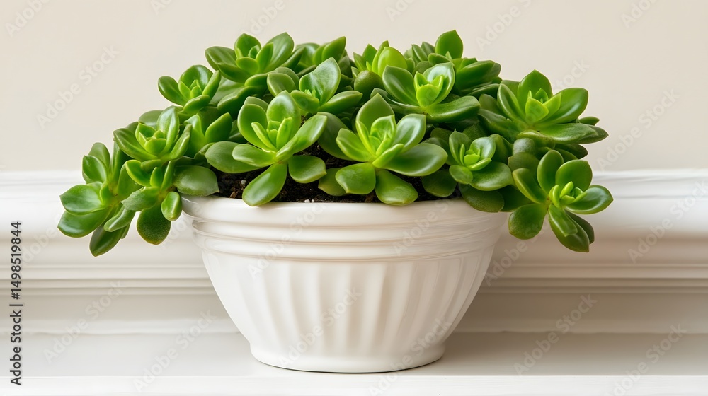 Succulent plant in a white ribbed pot. Succulent plant in a white ribbed pot.
