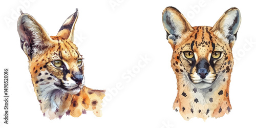 serval head watercolor vector illustration