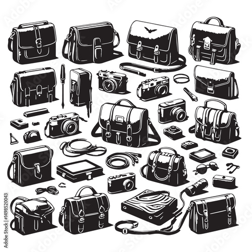 Black Color Crossbody Bag Silhouette Vector Illustration, Solid White Background. minimal vector design