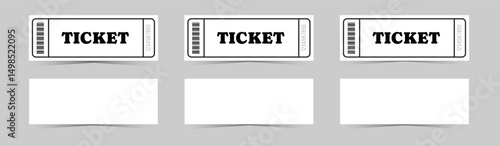 Classic white ticket template set. Empty coupon blank with barcode and number. Vector illustration collection