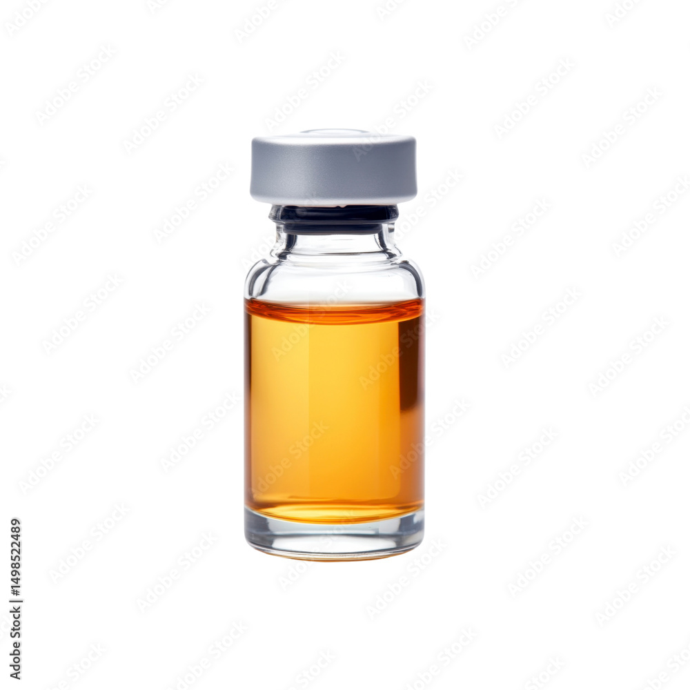 Amber Liquid in Glass Vial with Silver Cap Amber Liquid in Glass Vial with Silver Cap