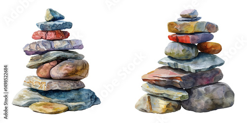 stake of rocks watercolor vector illustration