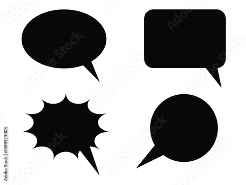 Speech Bubble icon set. Blank empty vector speech bubbles, chat box and empty social media message balloon silhouette or communication network symbol in doodle cartoon style. Vector illustration.