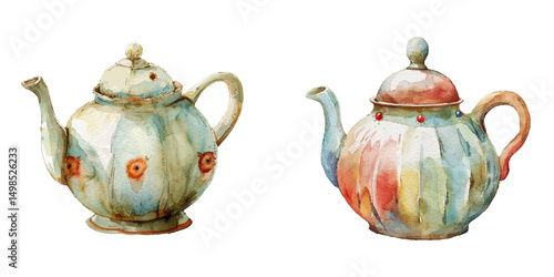 teapot watercolor vector illustration