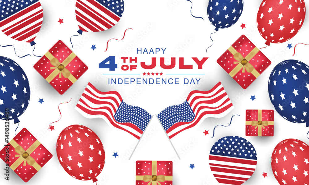 Obraz premium 4th of July banner. USA Independence Day celebration with American balloons and flag