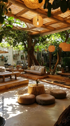 Wallpaper Mural Yoga retreat cafe with wellness decor and natural furniture Torontodigital.ca