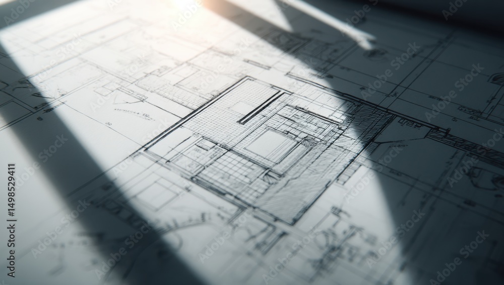Architectural blueprint drawing with sunlight details Architectural blueprint drawing with sunlight details