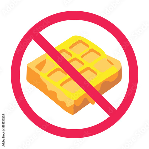 Forbidden sign with waffles icon, no waffle allowed sign, waffle prohibition symbol