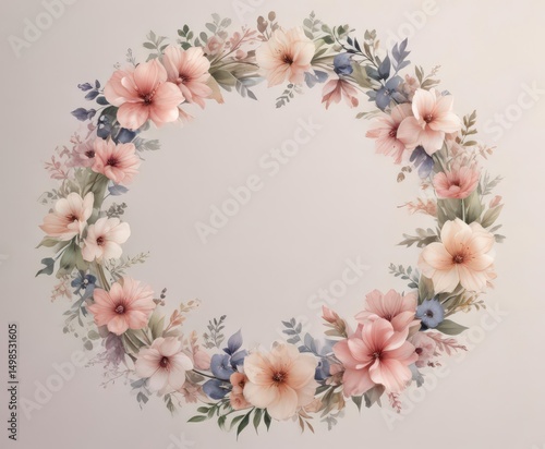 Delicate watercolor floral wreath, petal patterns , texture, spring, art