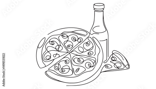 Continuous one single minimal line drawing pizza