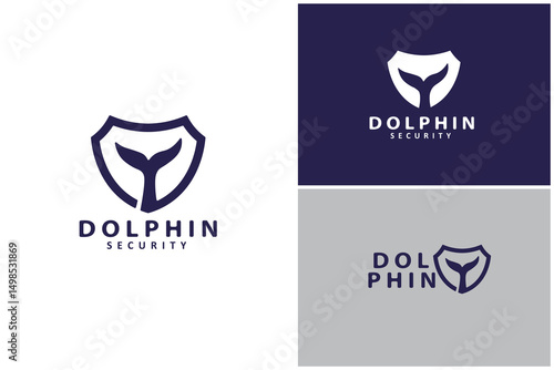 Dolphin whale tail with shield logo vector icon symbol graphic design illustration