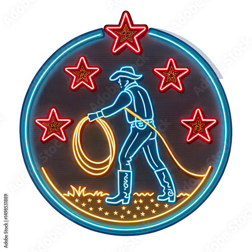 neon cowboy sign, isolated png transparent background