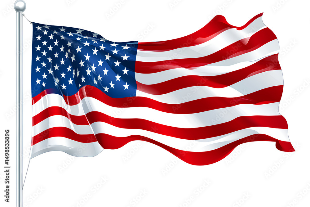 Fototapeta premium USA Map with American Flag Design, Transparent Background