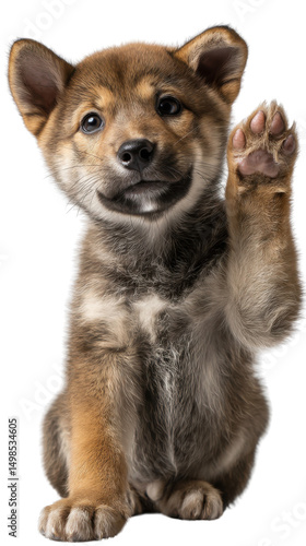 Wallpaper Mural Shiba Inu Puppy Waves Hello: A cute and friendly Shiba Inu puppy waves a paw in a charming pose, its adorable expression full of curiosity and warmth. capturing the joyful innocence of puppyhood. Torontodigital.ca