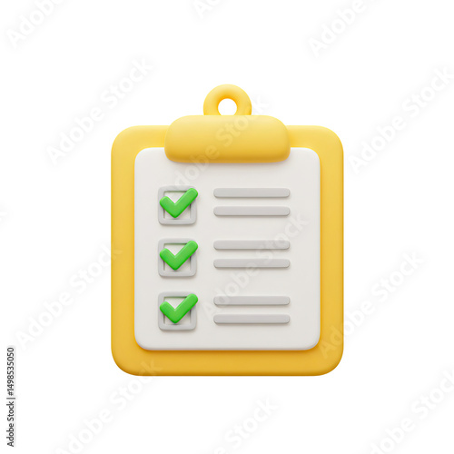 3D Render of Checklist on Clipboard Symbolizing Completion and Approval
