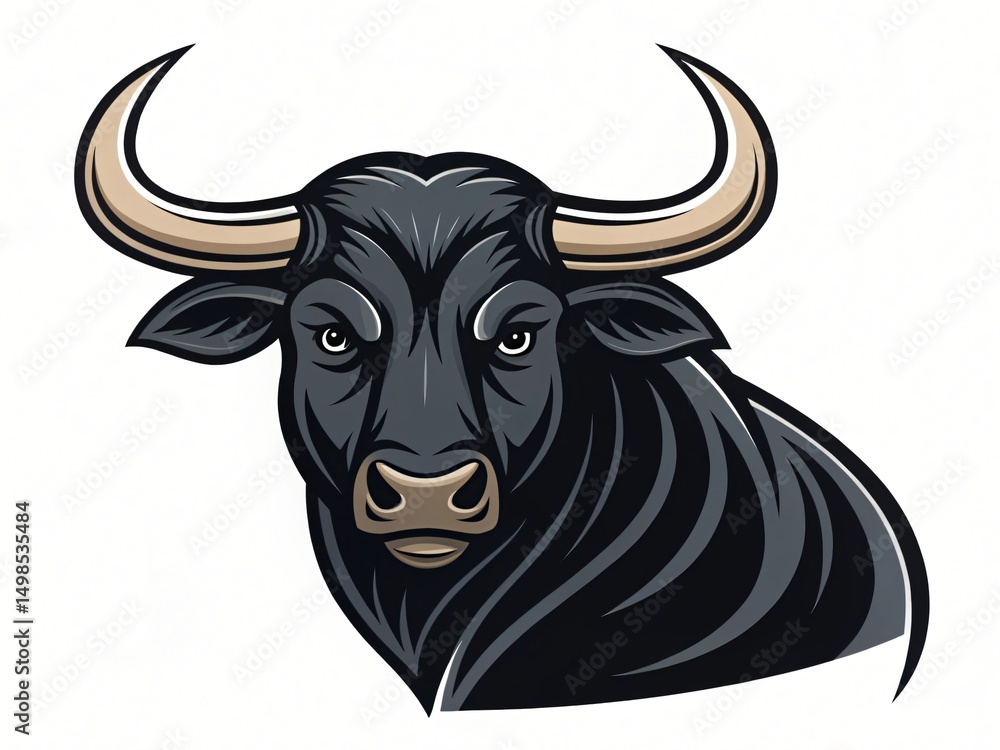 Naklejka premium Powerful Black Bull Head Illustration Strong Animal Portrait Taurus Mascot Design